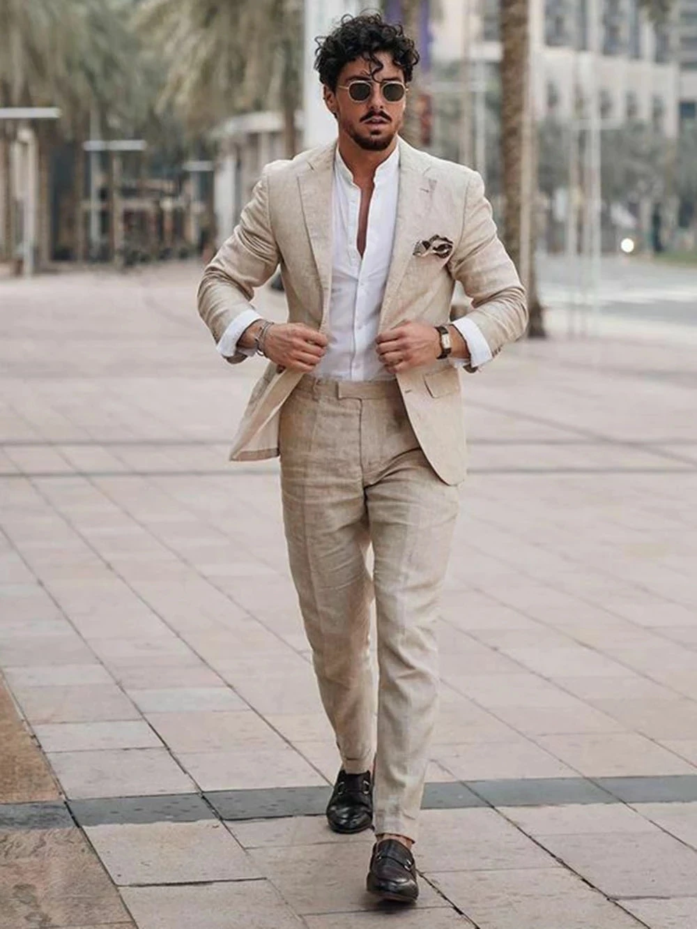 Men Formal Wear Pants - Summer Beach Business Linen Men Suits