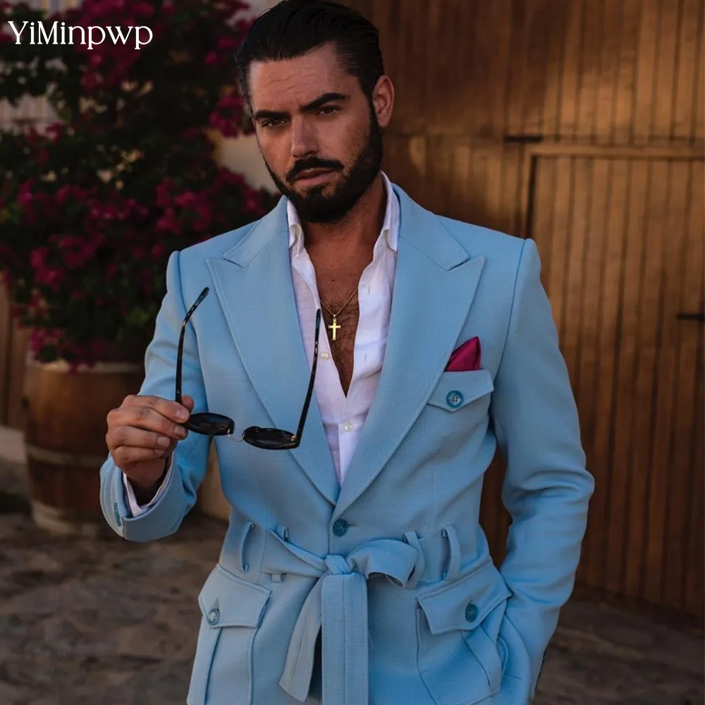 Men'S Holiday Formal Wear - Sky Blue Men Suits 2 Piece