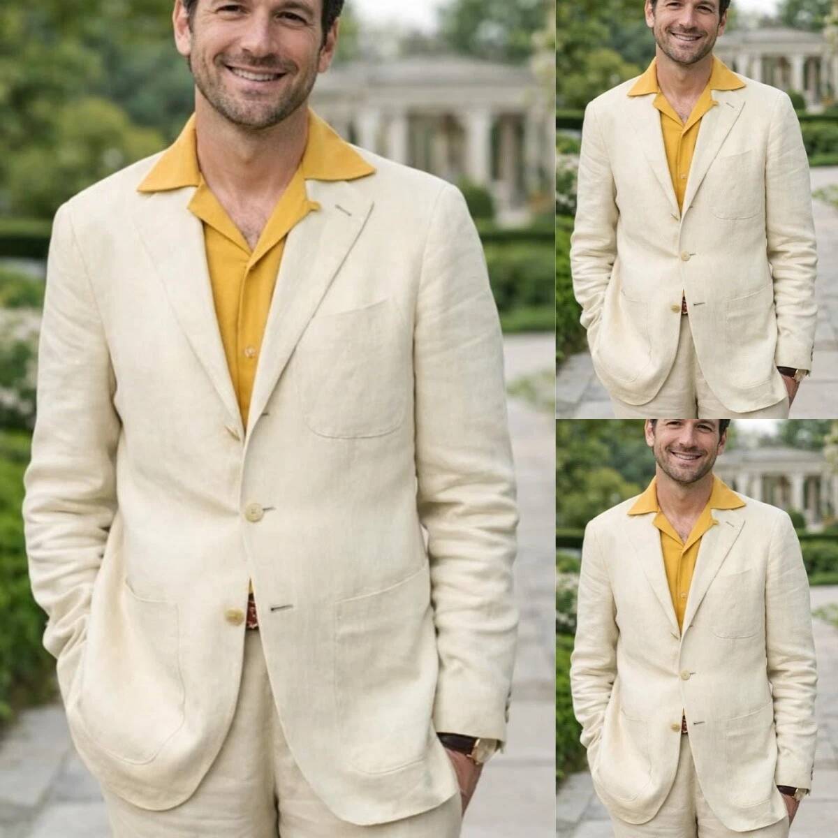 Beige Linen 2 Pieces Men's Sui - Men'S Relaxed Formal Wear review and price