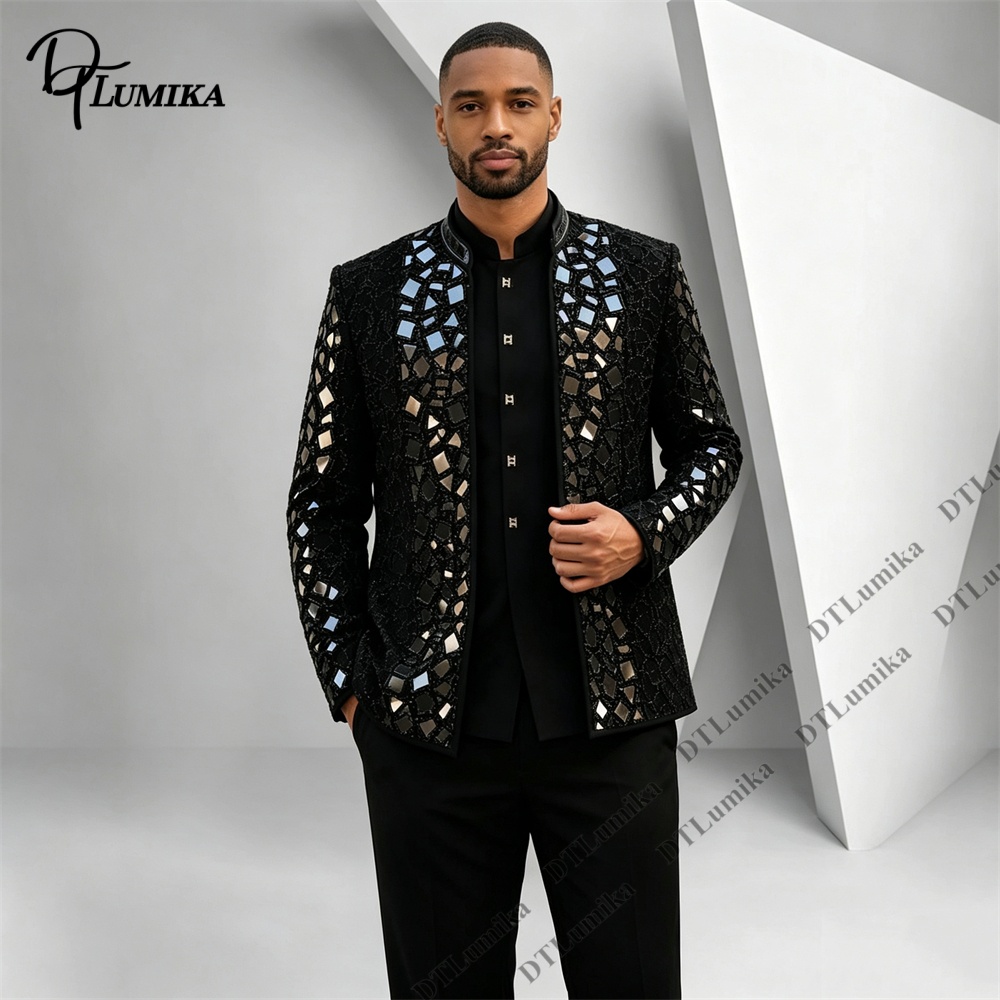 Men Black Mandarin Collar Suit - Men Formal Wear Pants review and price
