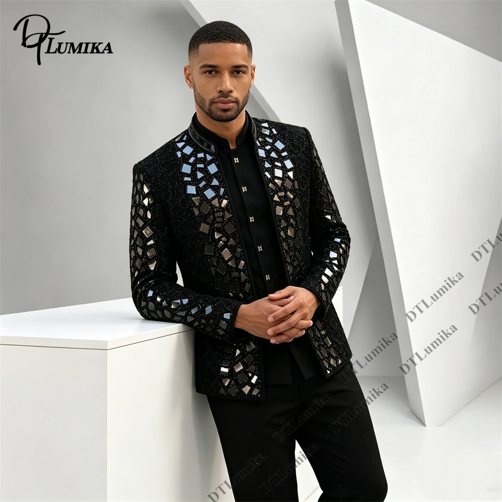 Men Black Mandarin Collar Suit - Men Formal Wear Pants review and price