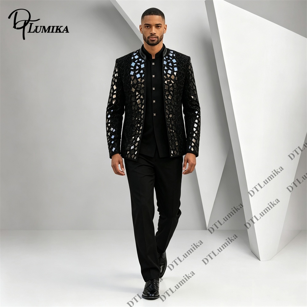 Men Black Mandarin Collar Suit - Men Formal Wear Pants review and price