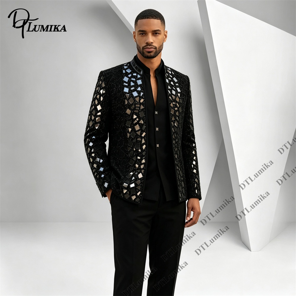Men Black Mandarin Collar Suit - Men Formal Wear Pants review and price