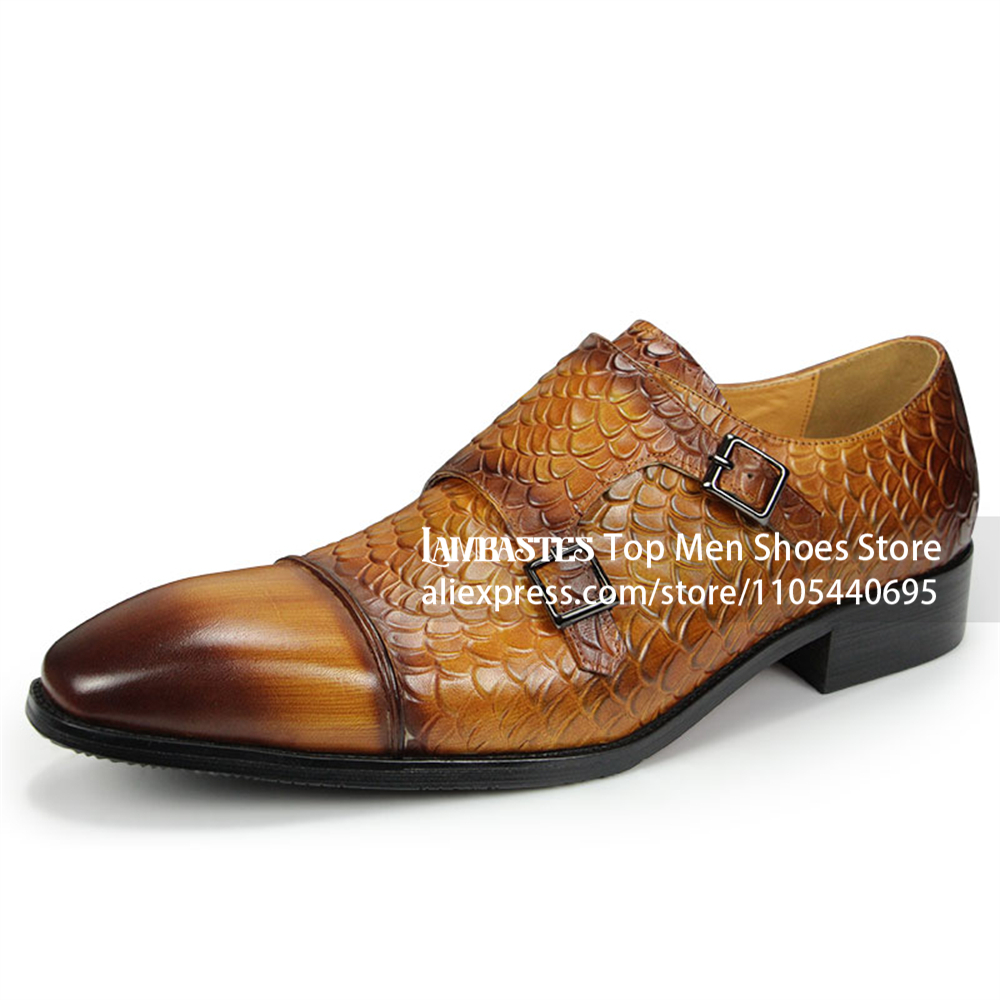 Tan Scale Embossed Double Monk - Scale - Men Formals & Ethnic Wear review and price