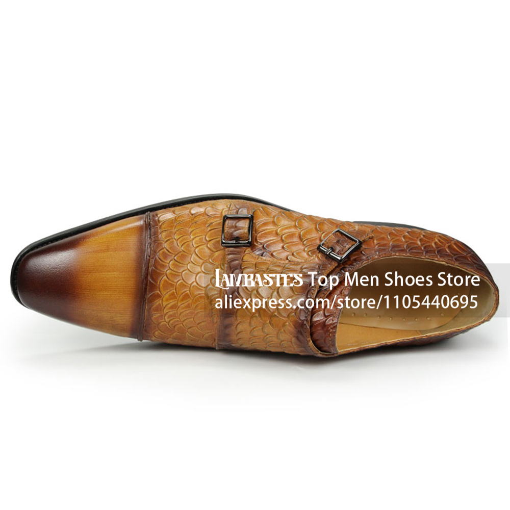 Tan Scale Embossed Double Monk - Scale - Men Formals & Ethnic Wear review and price