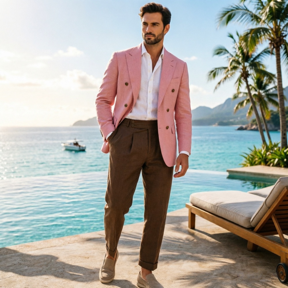 2 Piece Beige Linen Men Double - Men'S Holiday Formal Wear review and price