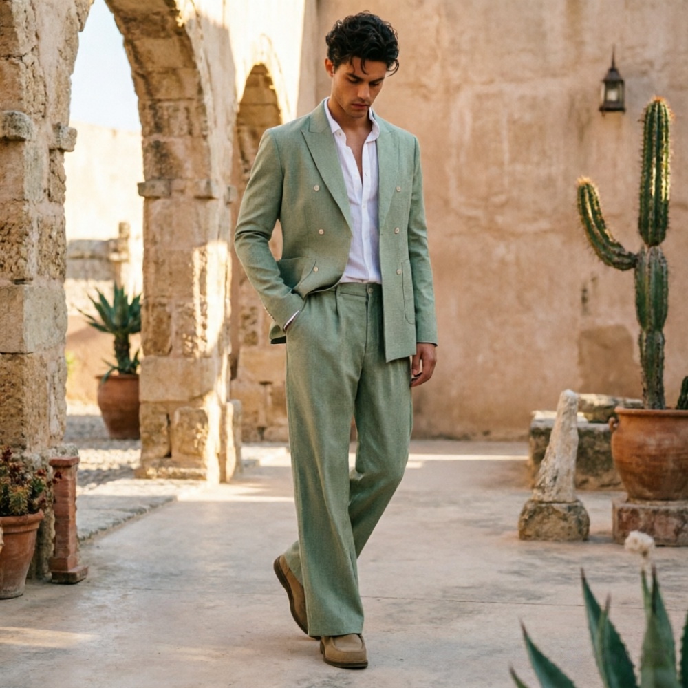 Sage Green Linen Men Suits Rel - Men'S Relaxed Formal Wear review and price