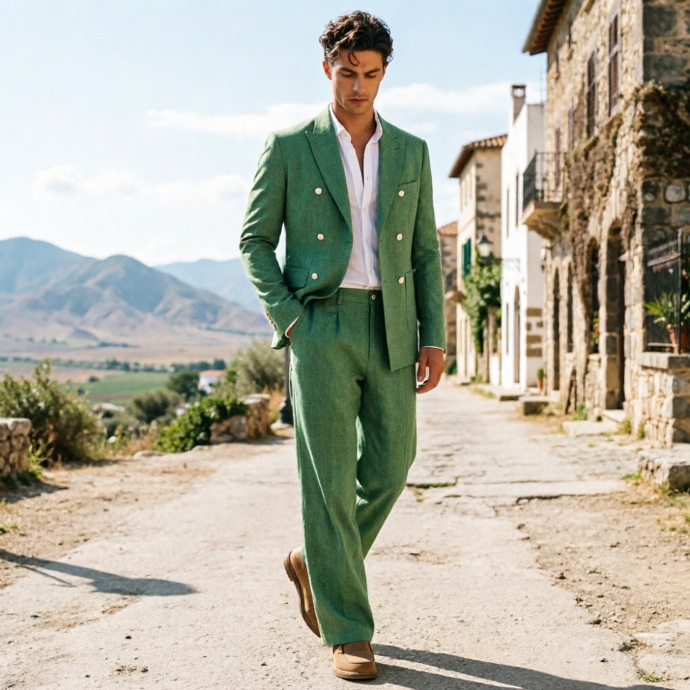 Sage Green Linen Men Suits Rel - Men'S Relaxed Formal Wear review and price